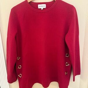 Peck&Peck Red Long Sleeve Knit Top with Gold Accents.  Size XL